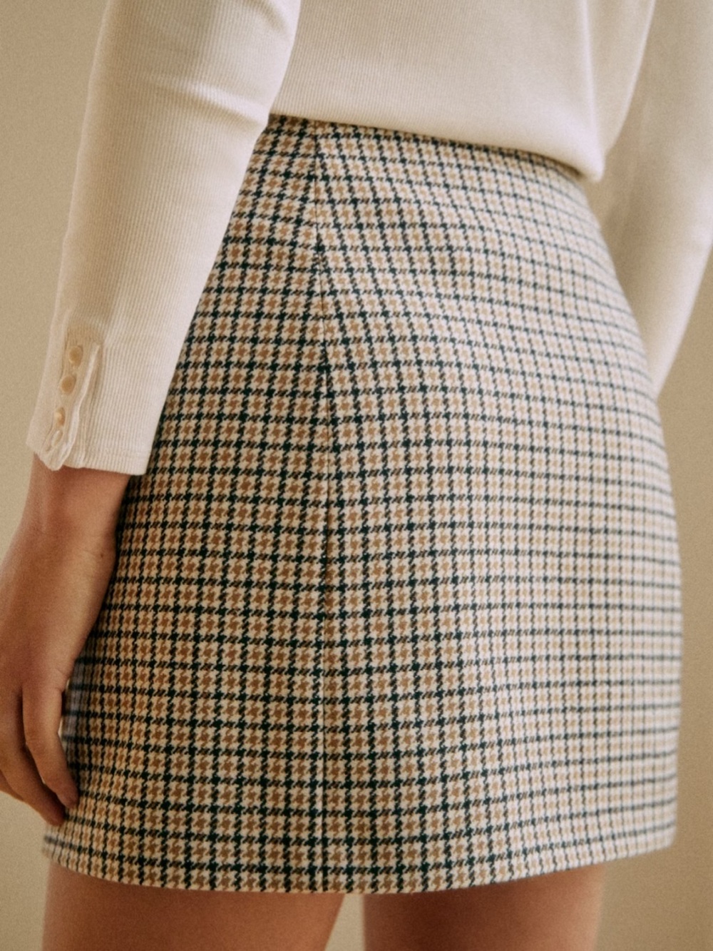 Sezane Nehir Mini Skirt in Navy Ochre Houndstooth - Picture 10 of 12